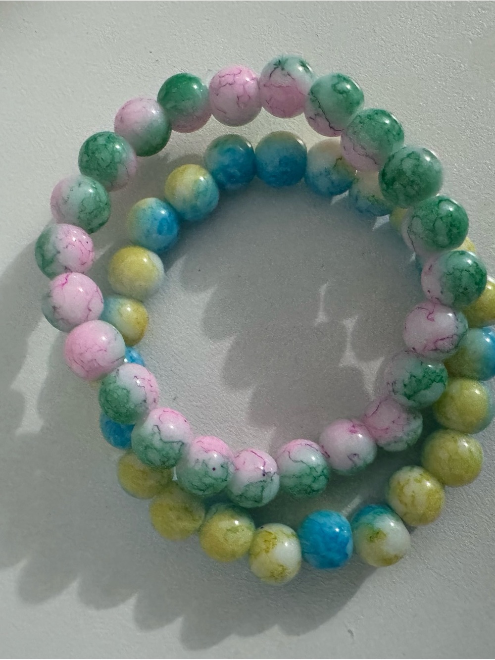 Multicolor Beaded Stretch Bracelet Set - Pink, Green, Blue, Yellow